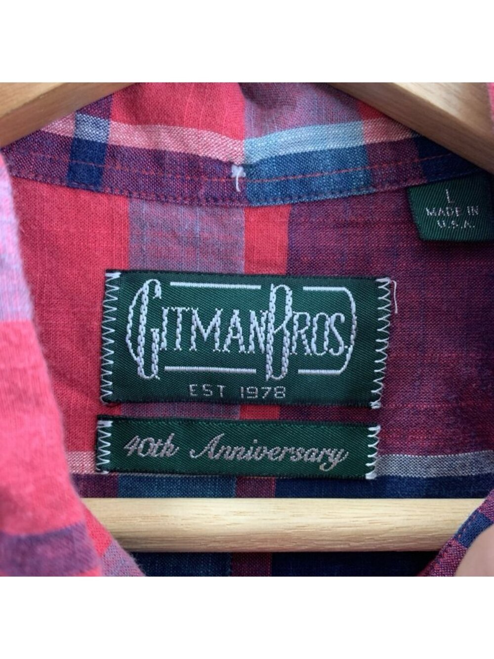 Gitman Bros 40th Anniversary Shirt Men Large Plaid Short Sleeve Button Up Preppy - Picture 5 of 9